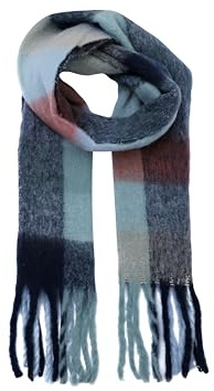 FASHION YOU WANT Damen Web Strickschal mit buntem Karo Muster und langen dicken Fransen, warmer Winter, Stola