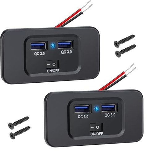 Linkstyle USB Ladegerät Steckdose, Dual QC3.0 USB A Schnellladesteckdose mit Schalter für 12V/24V Wohnmobil Marine LKW -2Stück