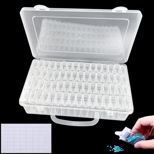 Diompirux 64 Raster Sortierboxen für Kleinteile, Diamond Painting Aufbewahrungsbox Mit Haftnotizen, Kunststoff Perlen Nagel Kunst Aufbewahrung Behälter, für Kleinteile, Maniküre, Perlen, Strasssteine