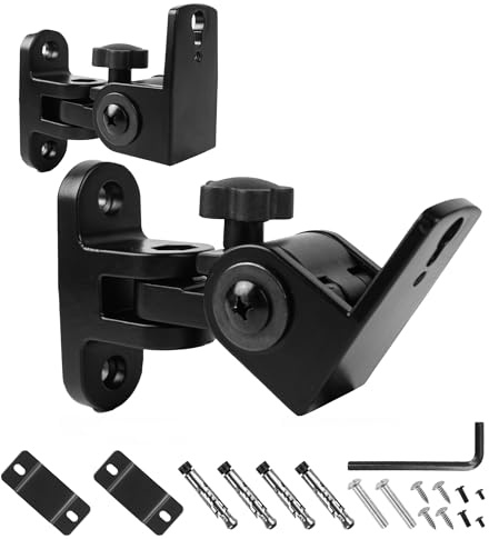 Nbguigdstr Universal Speaker Wall/Ceiling Mount Brackets - 180° Adjustment, 2 Packs Black Metal Wall Mount for Bookshelf and Surround Sound - Support up to 30lbs