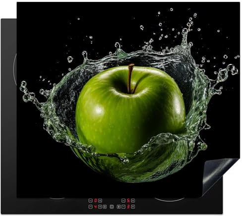 KitchenYeah© Induction Hob Cover Protector Mat Kitchen Universal Ceramic | 20.5x23.6 / 60x52 cm - Covers for Electric Cookers Vinyl Apple - Green - Fruit - Water - Black