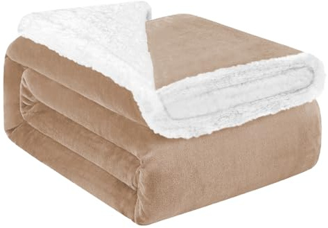 Acomoda Textil - Manta Sedalina y Borreguito Extra Suave para Invierno. Manta Cálida, Ligera y Transpirable para Cama. Mantita Lisa Reversible de Sofá, Sillón y Viaje. (Beige, 160x200 cm)