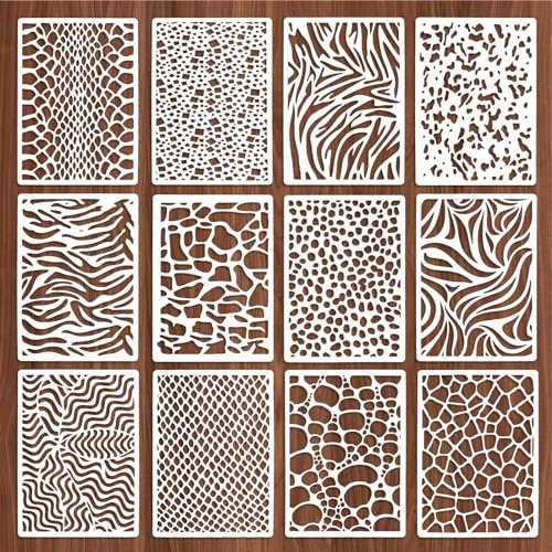 Jeffdad Textilgestaltung Set, 12 Stück Kunststoff Schablonen für Airbrush, Scrapbooking, Kekse, Fliesen, Möbel, Wand, Boden Dekoration (12 Stk Stil 1)