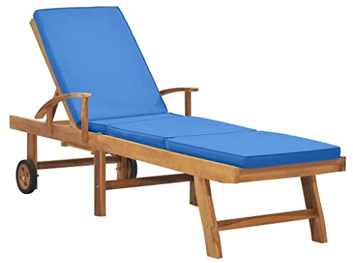 CKioict Ergonomische Relaxsessel Relaxliege Liegestuhl Liegestuhl Balkon Sonnenliege mit Auflage Massivholz Teak BlauFür Garten, Rasen, Terrasse