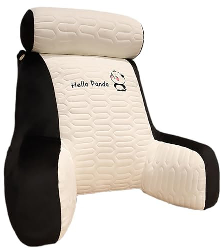 Leserücken mit Nackenkissen, Lesekissen Für Bett mit Armlehnen & Taschen, Abnehmbarer Bezug, Ergonomisches Memory Foam Stuhl Bett Kissen Zum Liegen, Lesen, Gaming,Panda-L