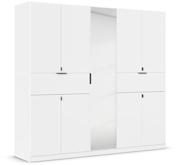 Rauch Möbel TICAO, Kleiderschrank, Farbe Weiß, Breite 226 cm | Schrank, Mehrzweckschrank, 9-türig, Spiegel, 2 Schubladen, für Schlafzimmer, Kinderzimmer, Homeoffice, Garderobe, Flur