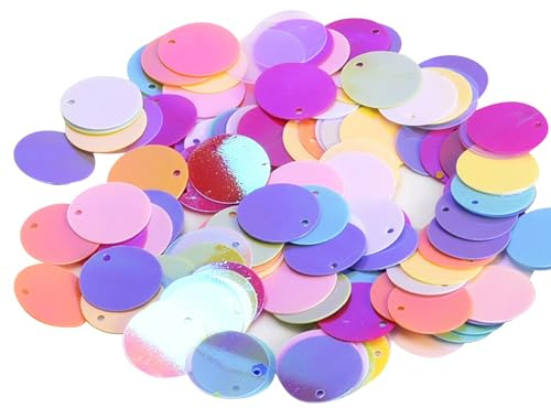 50g Holographic Large Round PVC Sequins with Hole Sequins Craft Spangles Paillettes Rainbow Cup Sequins for Jewelry DIY Arts Crafts Embellishment Gems Sewing Decorating Applique Knitting (15mm Round)