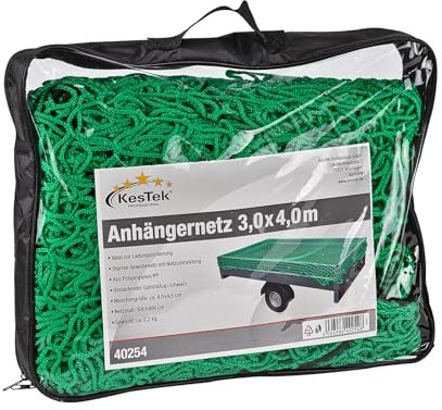 Kestek Anhängernetz 4x3m, grün - Gepäcknetz, Abdecknetz zur Ladungssicherung, robust, rutschfest, ideal für den sicheren Transport von Gütern und Lasten
