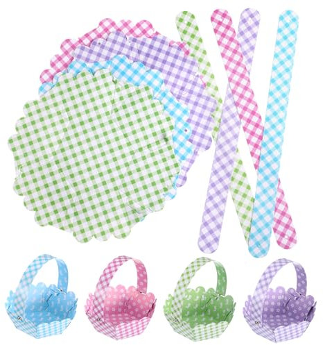 COLLBATH 12pcs Easter Bunny Egg and Chick Hand Basket Assorted Colors DIY Storage Paper Basket for Boys and Girls Portable Tote for Candy Festival Decorations for Easter Party