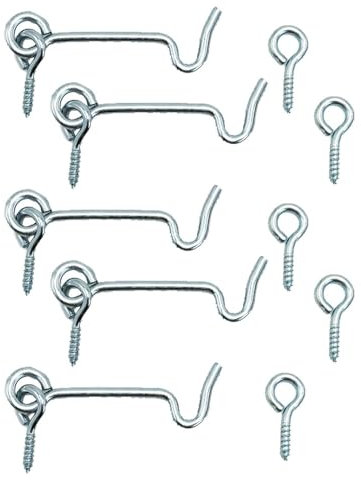 5 ganci tempesta con occhielli, 50 mm, fissaggio tempesta con filettatura in legno per persiane, cancelli e porte, ganci e occhiello in metallo zincato