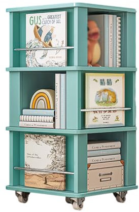 CLLBANT CD-Ständer, 3-stufiges drehbares Bücherregal, stehendes Bücherregal mit Rollen für drehbares Bücherregal, geeignet für Zuhause/Büro