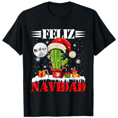 Feliz Navidad Xmas Santa Cactus Decorating Colorful Mexican T-Shirt
