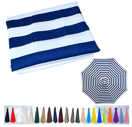 Chinimon Replacement Parasol Canopy, Garden Umbrella Cover 6/8 Arms, Patio Replacement Cover for 2m/2.3m/2.5m/2.7m/2.8m/3m/3.5m(Blue and White,6ribs:300cm)