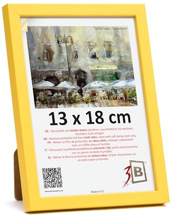 3-B Bilderrahmen LUND - Gelb - 13x18 - Holzrahmen, Fotorahmen, Portraitrahmen mit Acrylglas