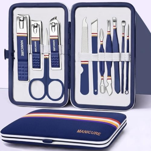 Rich Bunny Professional Nail Clippers Set, 11PCS Stainless Steel Manicure Set with Compact Travel Case - Nail Care Tools for Men & Women, Pedicure & Grooming Nail Kit for Home or Travel (Royal Blue)