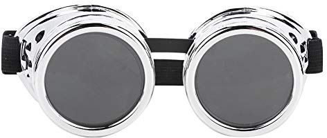 Cyrank Vintage Steampunk Schutzbrille, Halloween -Kostümzubehör Vintage Goggles Doppelschicht für Männer Frauen Cosplay Party (Helles Silber)