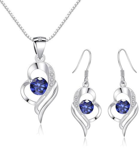 Kamise Schmuck Set Silber, 925 Sterling Silber Kette & Hängend Ohrringe | Herz, Zirkonia, Hypoallergen, Schlafen, Geburtstag Valentinstag, für Frauen Freundin, Schmuck, Geschenk, Romantic, 45cm