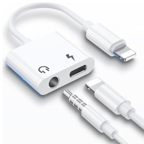 2 in 1 Kopfhörer Adapter für iPhone Dongle, [MFi zertifiziert] Musik+Laden 3.5mm Aux Audio Adapter Splitter Kompatibel mit iPhone 14/13/12/11 Pro Max/11/XS/XR/8/7 Unterstützt alle iOS Systeme Weiß
