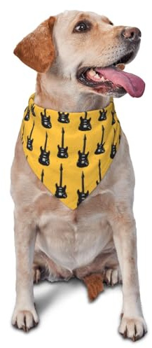 Hundehalstuch mit Vintage-Gitarre, schwarz, für kleine, mittelgroße und große Hunde, verstellbar, niedlich, dreieckig, Halstuch, Schal, Taschentuch, Zubehör