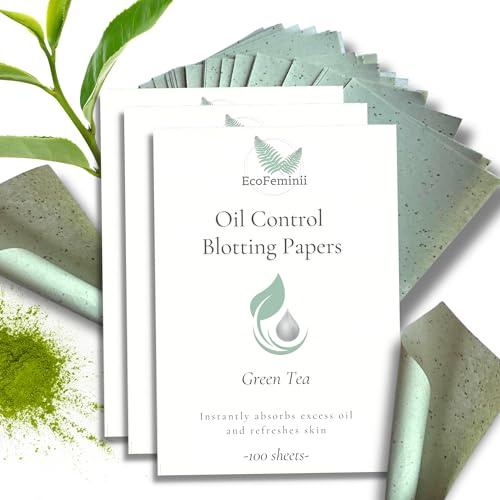 EcoFeminii Green Tea Facial Oil Blotting Papers Triple Pack (300 Medium Sheets, 6cm x 9cm) – Max Absorbency Sheets for Face & T-Zone, Fresh Complexion