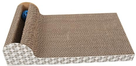Hohopeti Rascador para Gatos de Cartón Corrugado Doble Compacto con Catnip Natural Resistente para Trepar y Juguete con Campanas para Entretenimiento