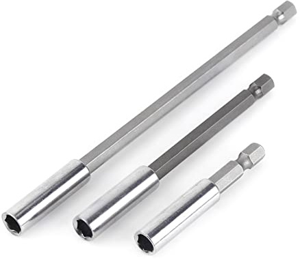 Asixxsix 3 Piece Drill Chuck Spacer Sleeve/Shaft Extender Set, High Carbon Steel Holder with Magnetism for Electric Drills, Screwdrivers, Small Chuck for Quick Connection for Any Work, Universal