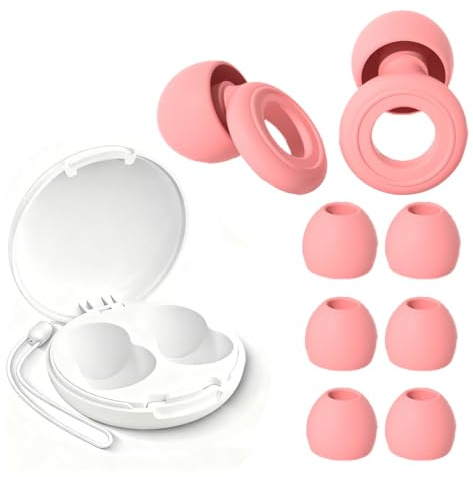 DOKRIN Tapones para los oídos, 1 par de tapones de silicona para los oídos + 3 pares de tapones para los oídos reutilizables con caja de almacenamiento para dormir y viajar (rosa)