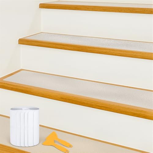 Hahorpa Lot De 15 Bande Antidérapante Escalier 15 x 80 cm, Transparent Tapis Escalier Antidérapant, Anti Dérapant Tapis d'Escalier Imperméables, Couvre Marche Contre Marche Adhesif Pour Bois Et Marbre