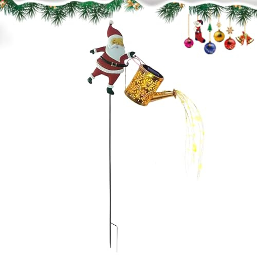 Luces solares de Papá Noel para hervidor de agua, luces decorativas para jardín, césped, regadera, luz solar de metal impermeable, lámpara de suelo de hervidor de Papá Noel para patios, patio trasero