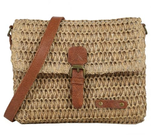 EVEOUT Stroh Gewebte Umhängetasche Damen Sommer Leicht Kunst-Raffia Crossbody Tasche Lässige Boho Strohtasche für Strand Urlaub Alltag