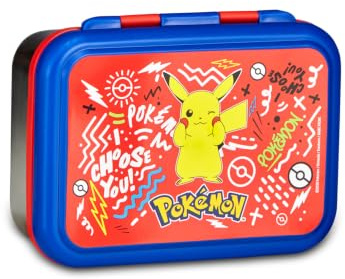 Seven Fiambrera Pokemon, rojo, 850 ml, resistente al calor, divisor interior, apto para lavavajillas, base de acero, escuela, deporte, viaje, niño, niña