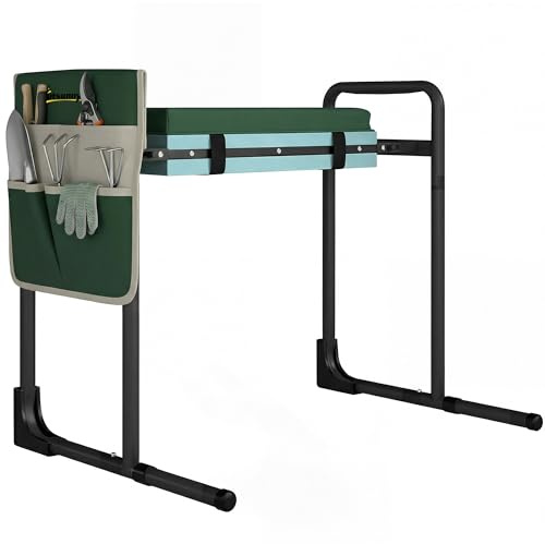 Outsunny Kniebank für Gartenarbeit Klappbar 150 kg 60,5x29x50 cm Grün | Gartenhocker Mit Kniekissen, Werkzeugtaschen, Ausziehbaren Beinrohren, Kniehilfe, zum Knien & Sitzen