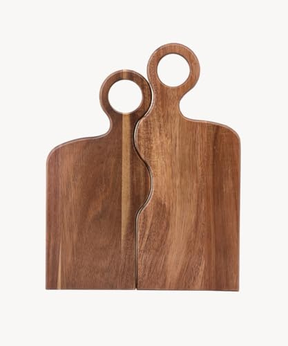 Zoha Schneidebrett Akazienholz 2er Set – Servierbrett mit rundem Griffausschnitt – Käsebrett Holz zum Aufhängen – Handgefertigt, Naturholz - 35 x 15 x 1,6 cm & 31 x 15 x 1,6 cm