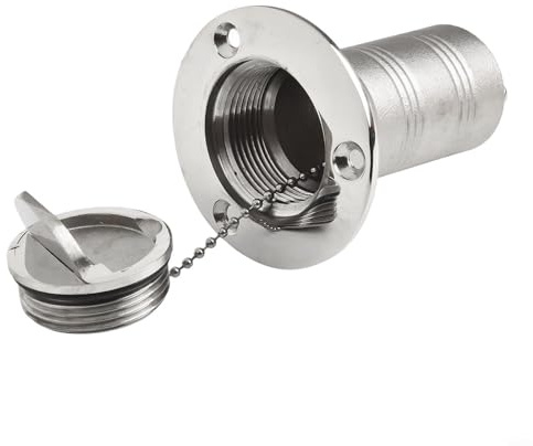 Tappo per serbatoio carburante in acciaio inossidabile 316, 38 mm, per barca, camper, camper, ponte di riempimento, con catena di fissaggio, piastra identificativa trasparente lucida