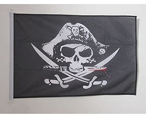 AZ FLAG - Drapeau Pirate Sabres Spécial Extérieur - 90x60 cm - Pavillon Nautique Corsaire En Maille Bloquée Avec Anneaux Plastiques Intégrés - 80g