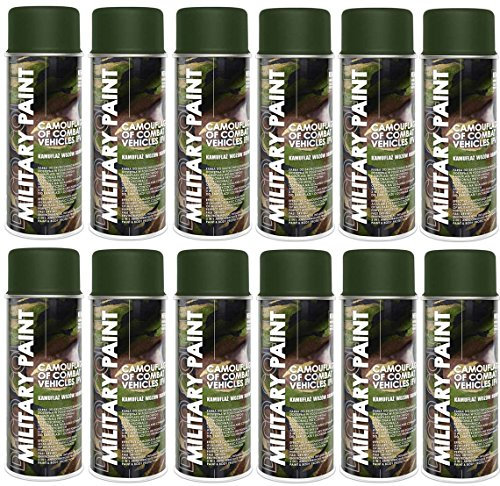 Deco Color 12er Sparpack MILITÄR Army Militärlack Lackspray 400ml Nato freie Farbauswahl (12 Dosen in olive-nato RAL 6014)