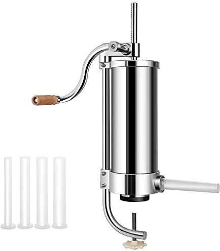 RELAX4LIFE Poussoir à Saucisse Manuel Vertical 3L Cylindre en INOX 4 Entonnoirs Équipés