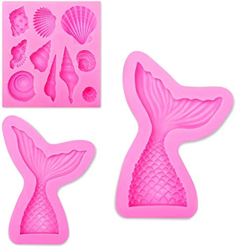 3 Stück Muschelform und Meerjungfrauenschwanz, Silikonform, Fondant, weiche Silikonformen, Fondant, Dekoration, Kochen