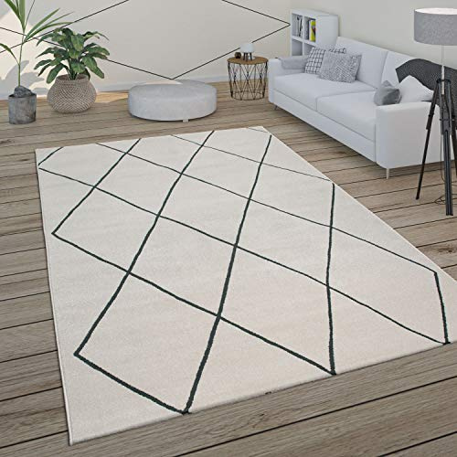 Paco Home Teppich Wohnzimmer Skandi Rauten Muster Modern Weiß Verschiedene Designs Größen, Grösse:160x230 cm, Farbe:Weiß 2