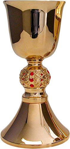Cáliz con baño de oro y piedras rojas