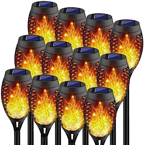 Kurifier 12Pack Flickering Flame Solar Torch Lights for Garden Decor, Waterproof Solar Lights Outdoor Decorative, Garden Outdoor Decorations for Yard Porch Lawn Patio Outside Decor-Luces Solares