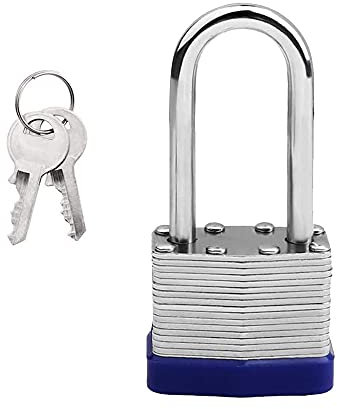Steel Padlock with Key, Long Shackle Heavy Duty Padlock - Waterproof, Ideal for Garden Shed, Garage, Fence, Storage Units, Indoor/Outdoor Use