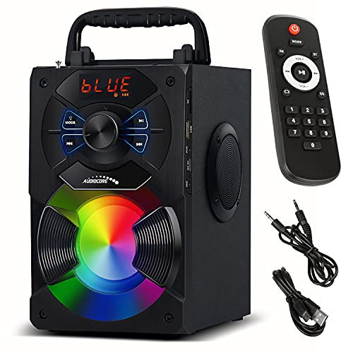Audiocore AC730 Altavoz Bluetooth Portátil Altavoz Inalámbrico con Potencia de Salida de 11 W/Radio/SD/MMC/AUX-In/USB/Iluminación/Control Remoto/Antena Telescópica/Entrada de Micrófono/Asa