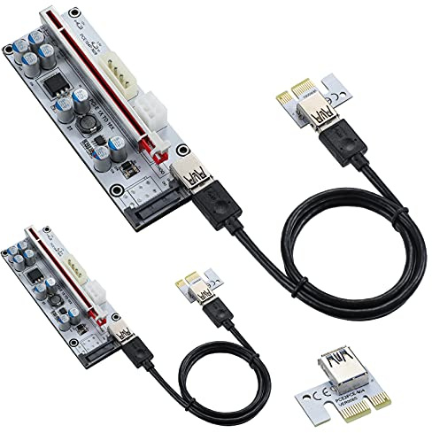 MZHOU Carte de Montage PCI-e,Adaptateur VER010-X 1X vers 16X avec Extension Graphique LED Carte Adaptateur de Montage Minier Ethereum ETH avec Câble D'extension USB 3.0 de 0,6 m （2 Pièces）