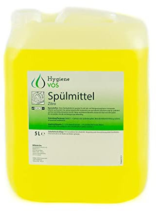 Hygiene Vos Geschirrspülmittel Zitro 5 Liter. Umweltfreundlich mit hoher Fettlösekraft. Perfektes Geschirrspülmittel flüssig für Gastronomie, Industrie und Haushalt - Zitro spülmittel 5L