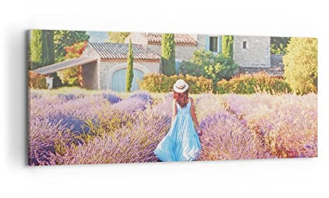 Wandbilder Dekoration Wohnzimmer Boho Heidekraut Frau Panorama Bilder auf Leinwand 120x50cm Leinwandbild Schlafzimmer Küche Wand Kunstdruck Art Groß Wanddeko Bild Wall Decor Canvas AB120x50-4420