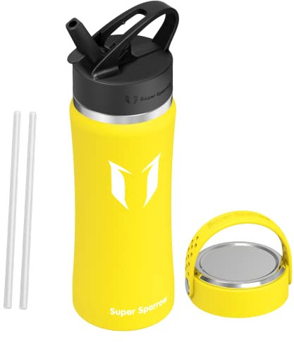 Super Sparrow Trinkflasche Edelstahl - 750ml - Straw Große Öffnung Thermoskanne, BPA-Frei Wasserflasche - Kohlensäure Sport Trinkflaschen für Kinder, Sprudel, Sport, Uni, Schule, Fitness, Outdoor