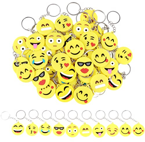 50 Stück Mini Emoji Schlüsselanhänger Tasche Anhänger Mitgebsel Geschenk | Gastgeschenk 10 Muster Emoticon Schlüsselanhänger Dekoration Party Geburtstag Anhänger Dekorationen
