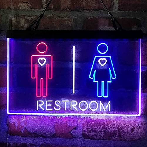 ADVPRO Restroom Toilet Men Women Unisex Tri-color Led Neon Sign White & Red & Blue 13 x 8.7 Inches st9s32-i3029-wrb