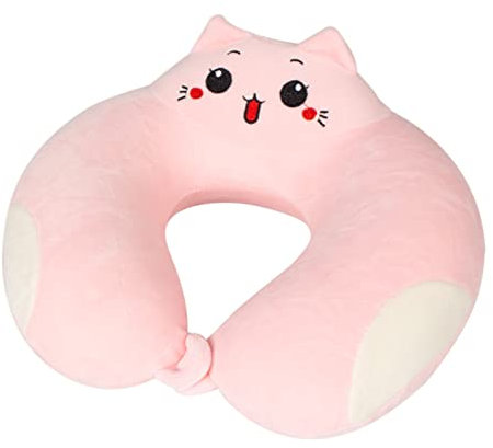 Nackenhörnchen, Reise Nackenkissen Kinder in Flugzeug, Auto, Zug, Memory Foam Reisekissen Erwachsene, Reisekissen Kinder Klein, Kopfkissen Abnehmbarer Bezug (Katze)